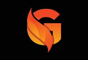 letra inicial del monograma g con un swoosh o una llama. llamas de fuego o ilustración vectorial de diseño swoosh vector