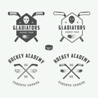 Set of vintage hockey emblems, logos, badges, labels and design elements. Graphic Art. Vector Illustration.