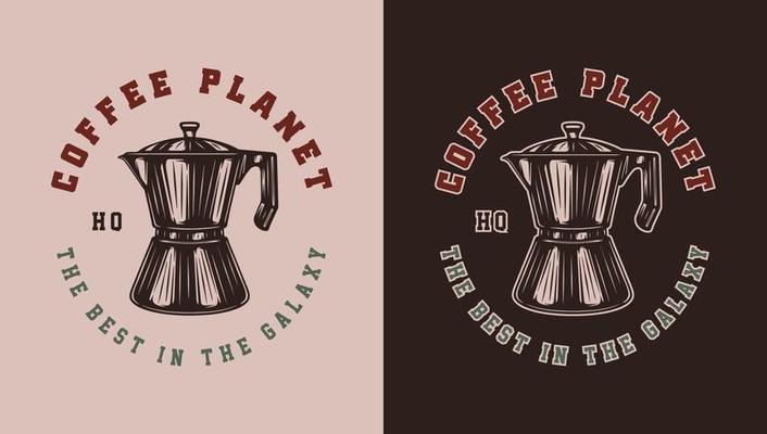 PrintSet of vintage retro coffee emblem, logo, badge, label. mark, poster or print. Monochrome Graphic Art. Vector Illustration. Engraving
