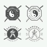 conjunto de elementos de logotipo, emblema, placa, etiqueta y diseño de karate o artes marciales vintage. ilustración vectorial vector