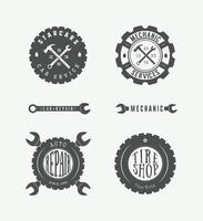 Vintage mechanic label, emblem and logo. Vector illustration