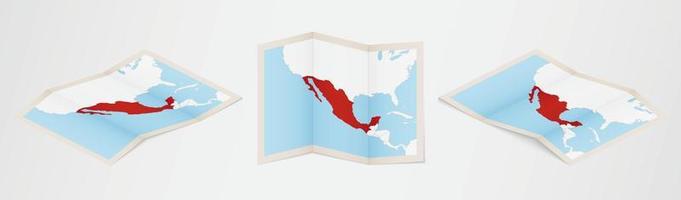 Folded map of Mexico in three different versions. vector