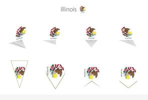 Colección de banderas del estado de Illinois, ocho versiones de banderas vectoriales de Illinois. vector