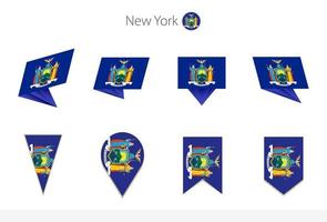 colección de banderas del estado de nueva york, ocho versiones de banderas vectoriales de nueva york. vector