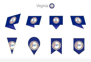 Virginia US State flag collection, eight versions of Virginia vector flags.