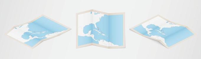 mapa plegado de las bahamas en tres versiones diferentes. vector