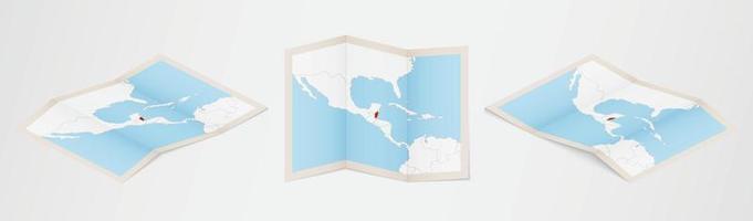 mapa plegado de belice en tres versiones diferentes. vector