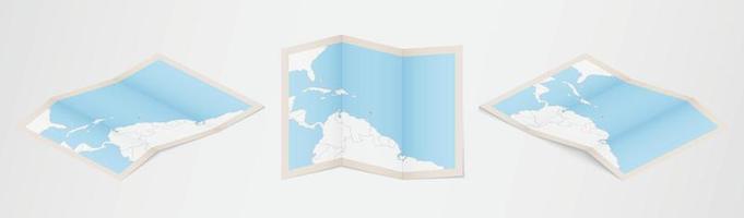 Folded map of Barbados in three different versions. vector