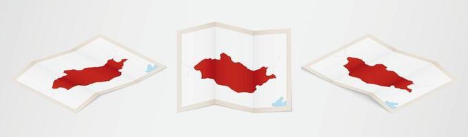 Folded map of Mongolia in three different versions. vector