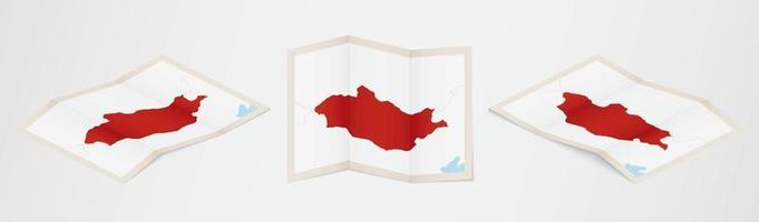 Folded map of Mongolia in three different versions. vector