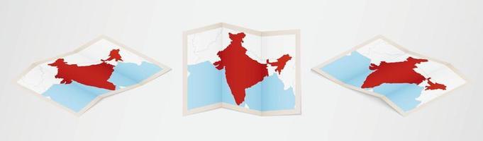 Folded map of India in three different versions. vector