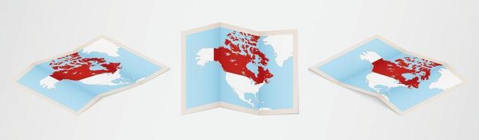 Folded map of Canada in three different versions. vector