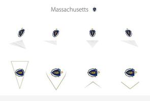 Massachusetts US State flag collection, eight versions of Massachusetts vector flags.