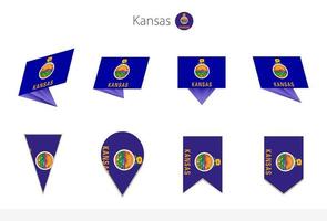 colección de banderas del estado de kansas us, ocho versiones de banderas vectoriales de kansas. vector