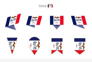 colección de banderas del estado de iowa us, ocho versiones de banderas vectoriales de iowa. vector