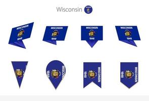 Wisconsin US State flag collection, eight versions of Wisconsin vector flags.