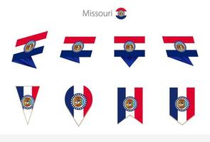 colección de banderas del estado de missouri, ocho versiones de banderas vectoriales de missouri. vector