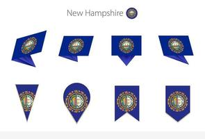 nueva colección de banderas estatales de hampshire us, ocho versiones de nuevas banderas vectoriales de hampshire. vector