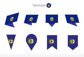 Vermont US State flag collection, eight versions of Vermont vector flags.