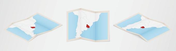 Folded map of Uruguay in three different versions. vector