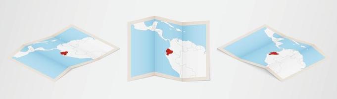 Folded map of Ecuador in three different versions. vector