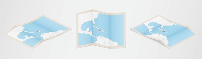 Folded map of Haiti in three different versions. vector