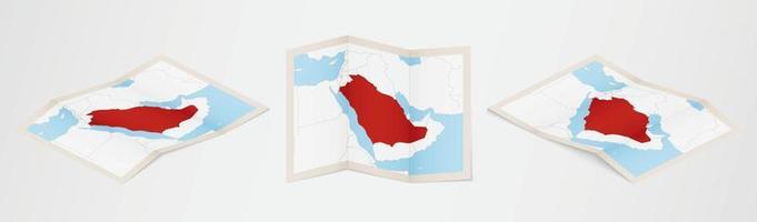 Folded map of Saudi Arabia in three different versions. vector