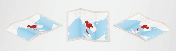 Folded map of Thailand in three different versions. vector