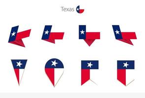 Texas US State flag collection, eight versions of Texas vector flags.