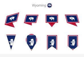 colección de banderas del estado de wyoming, ocho versiones de banderas vectoriales de wyoming. vector