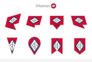 colección de banderas del estado de arkansas us, ocho versiones de banderas vectoriales de arkansas. vector