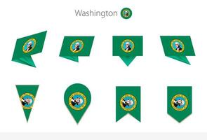 Washington US State flag collection, eight versions of Washington vector flags.