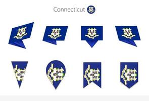 colección de banderas estatales de connecticut, ocho versiones de banderas vectoriales de connecticut. vector