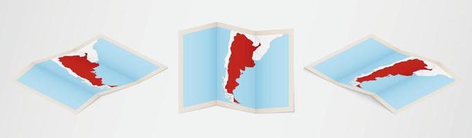 Folded map of Argentina in three different versions. vector