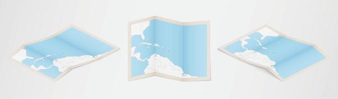 Folded map of Antigua and Barbuda in three different versions. vector