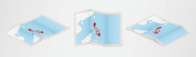 Folded map of Philippines in three different versions. vector