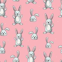 Easter bunnies seamless pattern. Hand drawn rabbits on pink background for nursery textile prints, posters, wrapping paper, wallpaper, scrapbooking, stationary, etc. EPS 10 vector