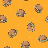 hamburgers seamless pattern with doodles on yellow background. Wallpaper, wrapping paper, scrapbooking, packaging, textile print design. EPS 10 vector