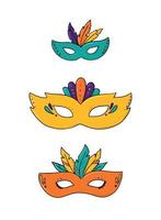 conjunto de 3 máscaras de mascarada y carnaval aisladas sobre fondo blanco. bueno para carteles, impresiones, tarjetas, letreros, pegatinas, álbumes de recortes, etc. eps 10 vector