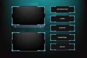 Online broadcasting screen panel decoration with shiny blue color. Live streaming overlay design for gamers. Live gaming overlay and screen interface design vector with abstract shapes.