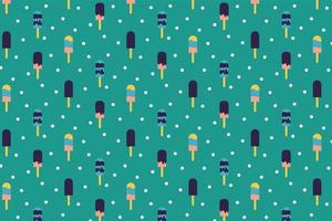 Endless ice cream pattern design on a green background. Sweet dessert pattern vector with colorful popsicles and white dots. Special ice cream background for wrapping paper, book cover, and wallpaper.