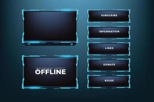 Online streaming overlay and screen interface decoration. Live gaming overlay vector for gamers with abstract shapes. Broadcast screen panel design with futuristic shiny blue color.