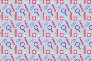 Seamless educational background pattern vector with colorful elements. Endless science pattern design for wrapping paper, book covers, or wallpaper. Repeating study background vector with pencils.