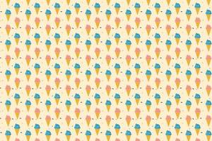 Delicious ice cream pattern texture vector on a cream color background. Cone ice cream repeating pattern design with colorful toppings. Dessert shop wallpaper and background pattern vector.