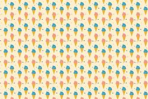 Delicious ice cream pattern texture vector on a cream color background. Cone ice cream repeating pattern design with colorful toppings. Dessert shop wallpaper and background pattern vector.