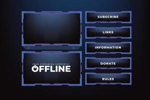 Online user interface design with dark blue color. Simple gaming screen panel and overlay design with offline screen vector. Live streaming overlay and the broadcast border with abstract shapes. vector