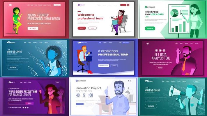 Main Web Page Set Design Vector. Website Business Reality. Landing Template. Creative Project. Information Tools. Financial Mining. Partner Option. Illustration