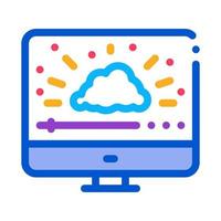 ilustración de contorno de vector de icono de trabajo de computadora de nube brillante