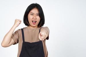Pointing at camera and angry gesture of Beautiful Asian Woman Isolated On White Background photo