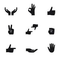 Set of isolated black icons on a theme hands vector